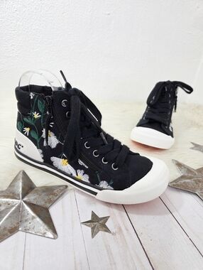 Rocket Dog Jazzin' hi Women's High Top Sneakers black floral embroidered size 7